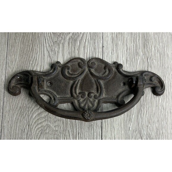 Vintage Ornate Cast Iron Drawer Pull Handle 9” - Picture 1 of 7
